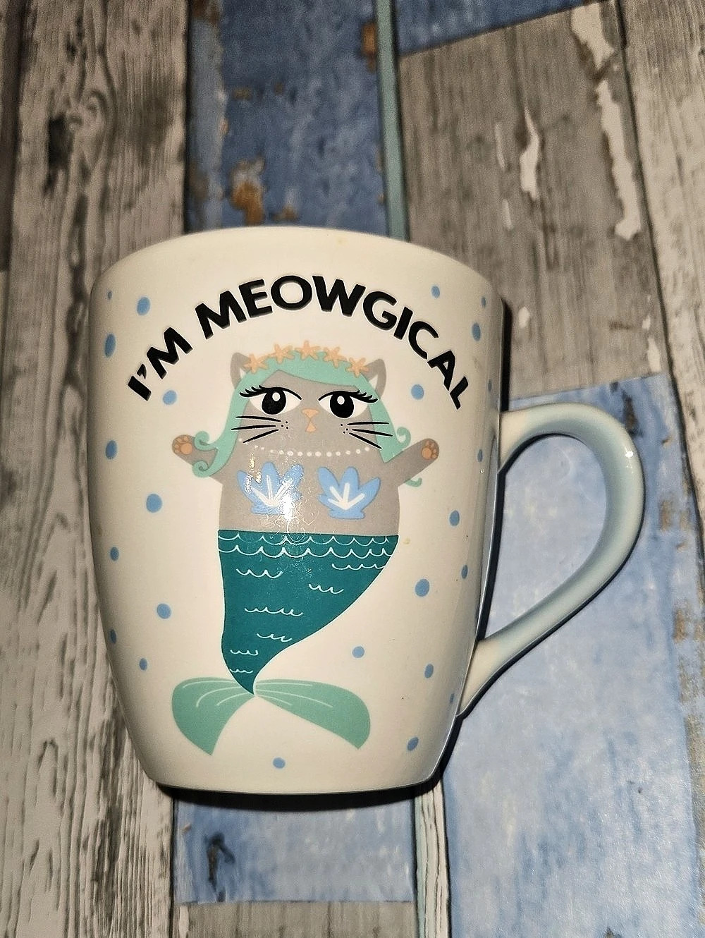 Cracker Barrel -I'm Meowgical- Cat Mermaid 24oz Mug Cream & Blue Colors